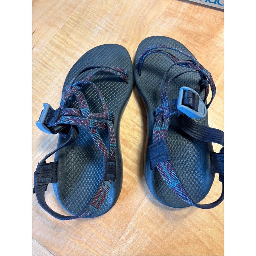 Chaco Black Sandals with Blue and Burgundy Patterned Strap Brand New in Box